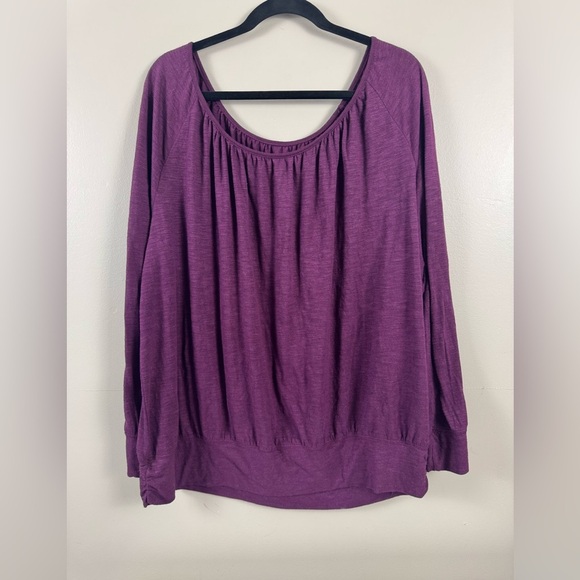 Lane Bryant Purple shimmer Long Sleeve cinched waist peasant Blouse size 18/20 - Picture 1 of 6